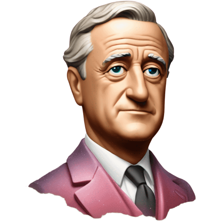 Pink ombre statue of Franklin Roosevelt with glitter and trees emoji