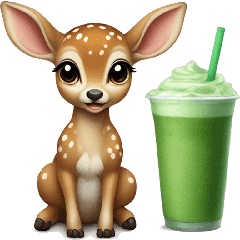 baby deer drinking iced matcha latte  emoji