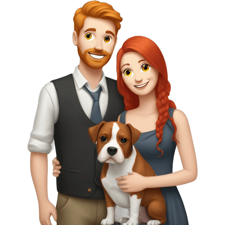 Red haired couple holding English staffordshire emoji