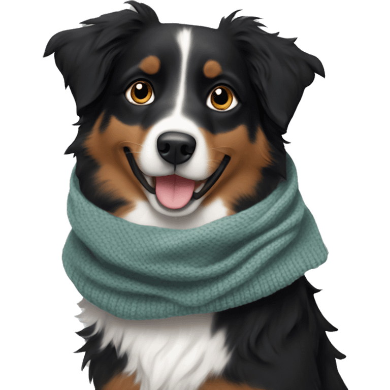 Small black australian shepherd dog wearing a knit scarf emoji