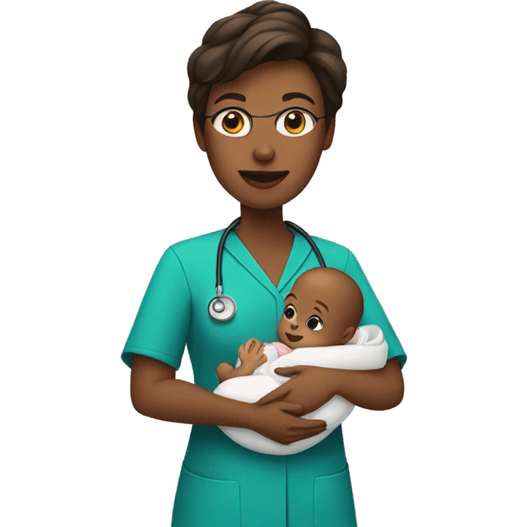 Female doctor holding a baby emoji