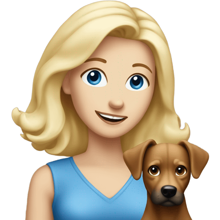 blue eyed blonde lady waving with brown dog emoji