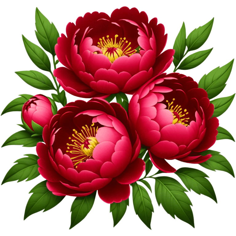 big bouquet Red Peony, luxuriant, stem, leaf emoji