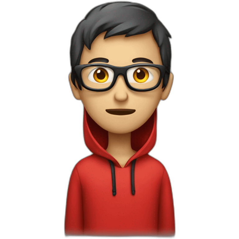 coder looking hacker with red hoodie, eye glass, apple laptop in front emoji