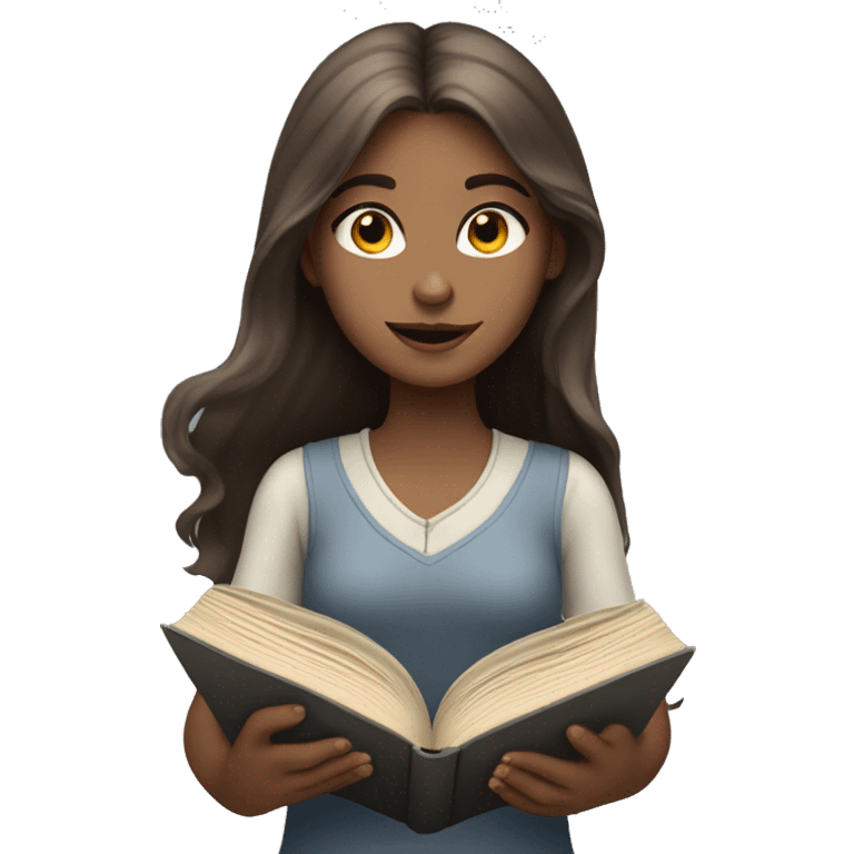 A pale girl with grey eyes and long brown hair reading a book  emoji