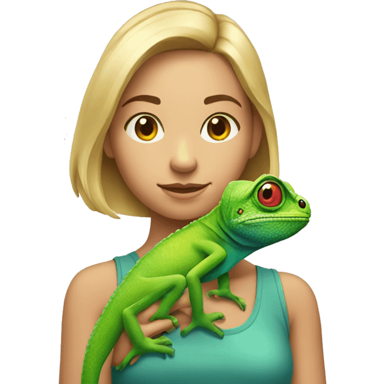 Girl with a chameleon on shoulder  emoji