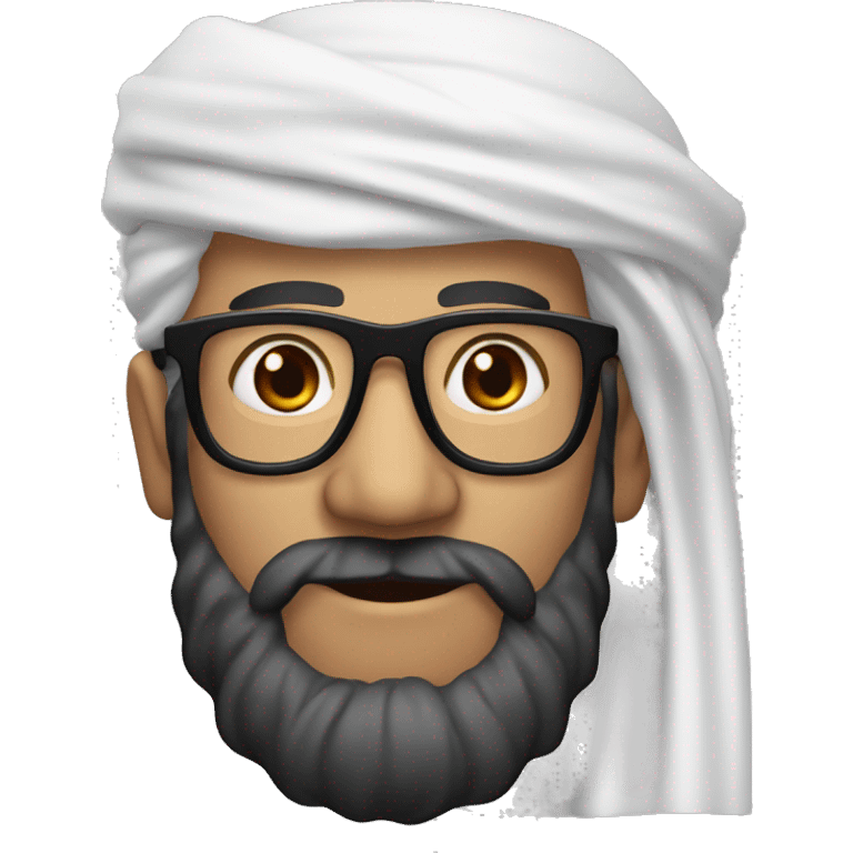 man in black glasses and black beard with red arafat smiling  emoji