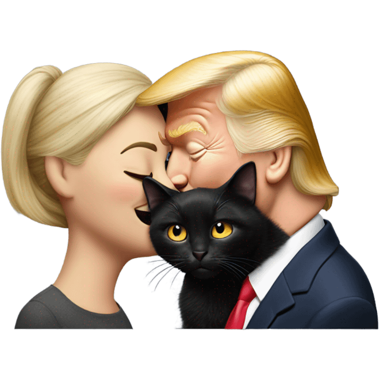 Photo realistic, Donald Trump, kissing and embracing black cat, emoji