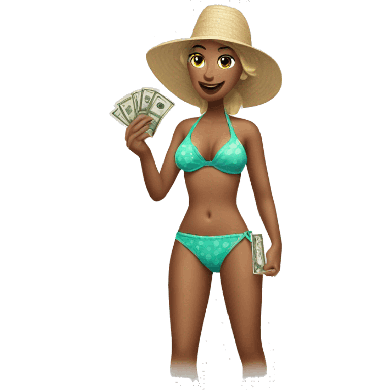 margarita wearing a women’s swimsuit holding a dollar bill emoji