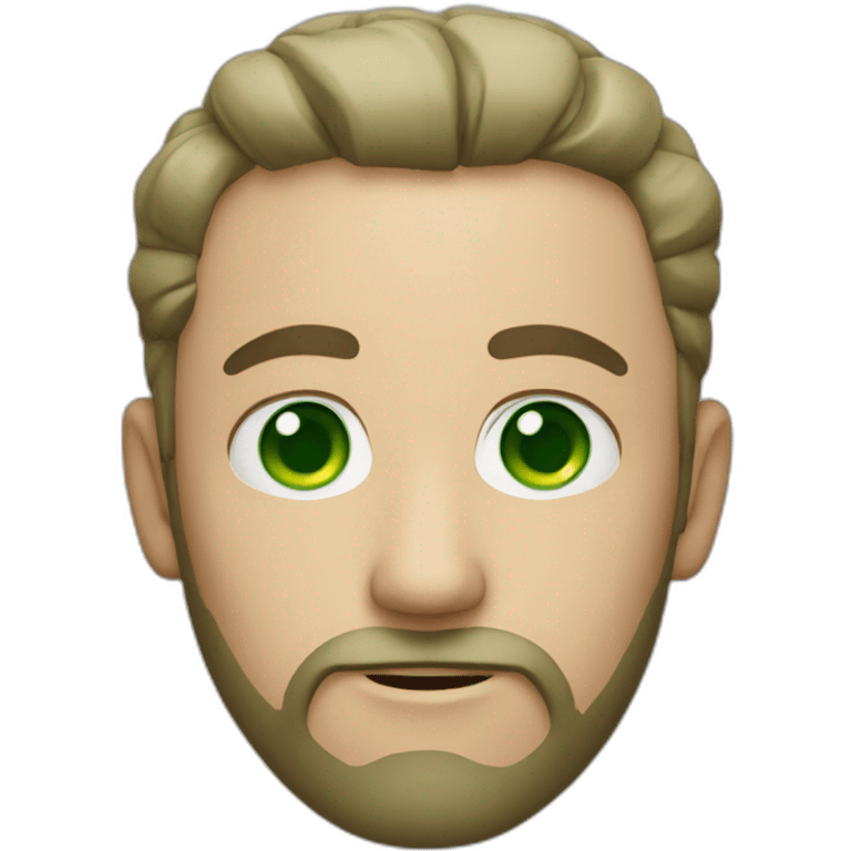 white man with beard and green eyes wants help emoji