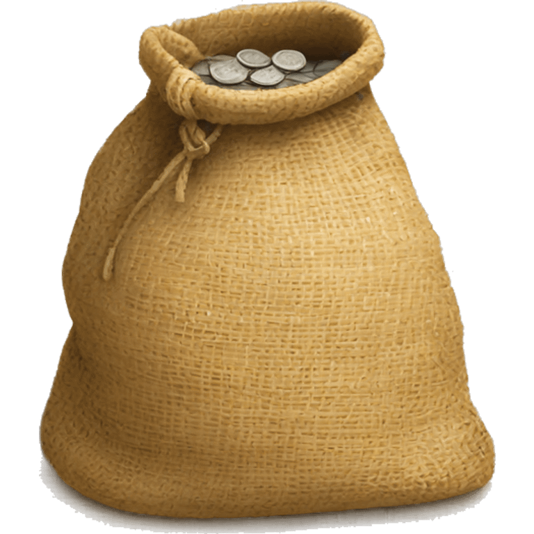 old small open jute bag full of coins emoji