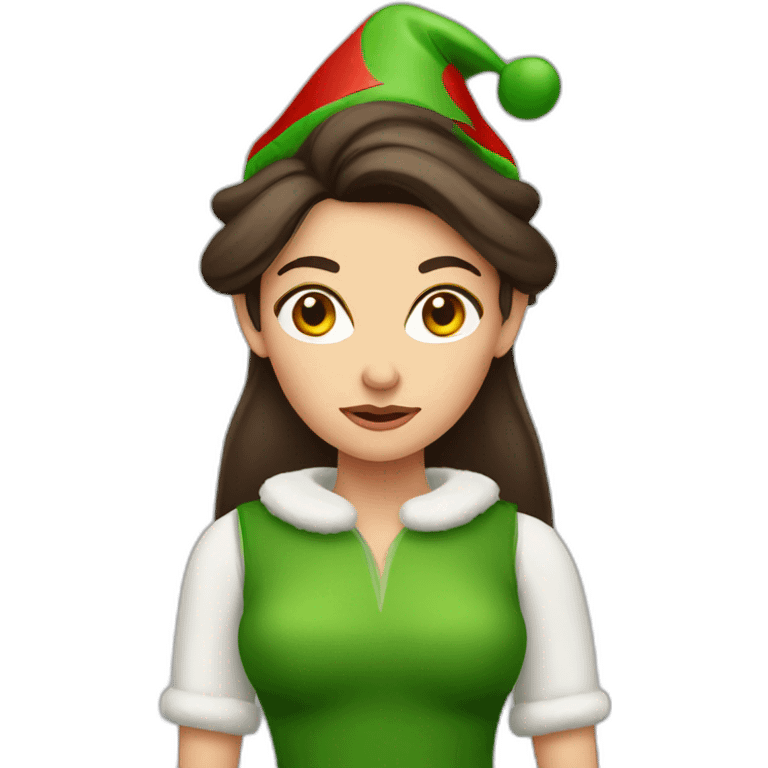 Brunette Female unhappy Christmas elf emoji