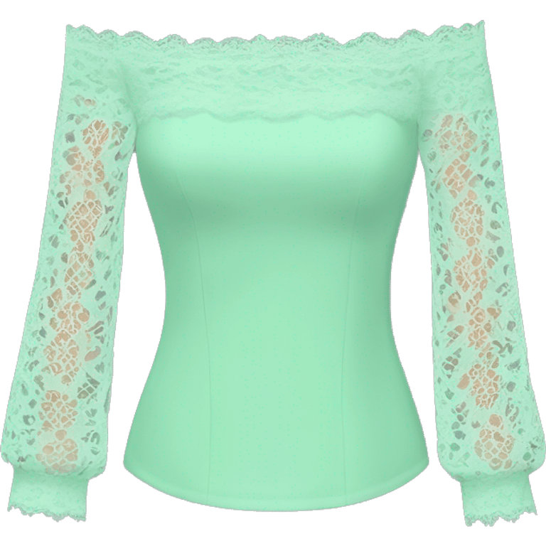 Realistic isolated mint green off the shoulder blouse top with long lace sleeves. emoji