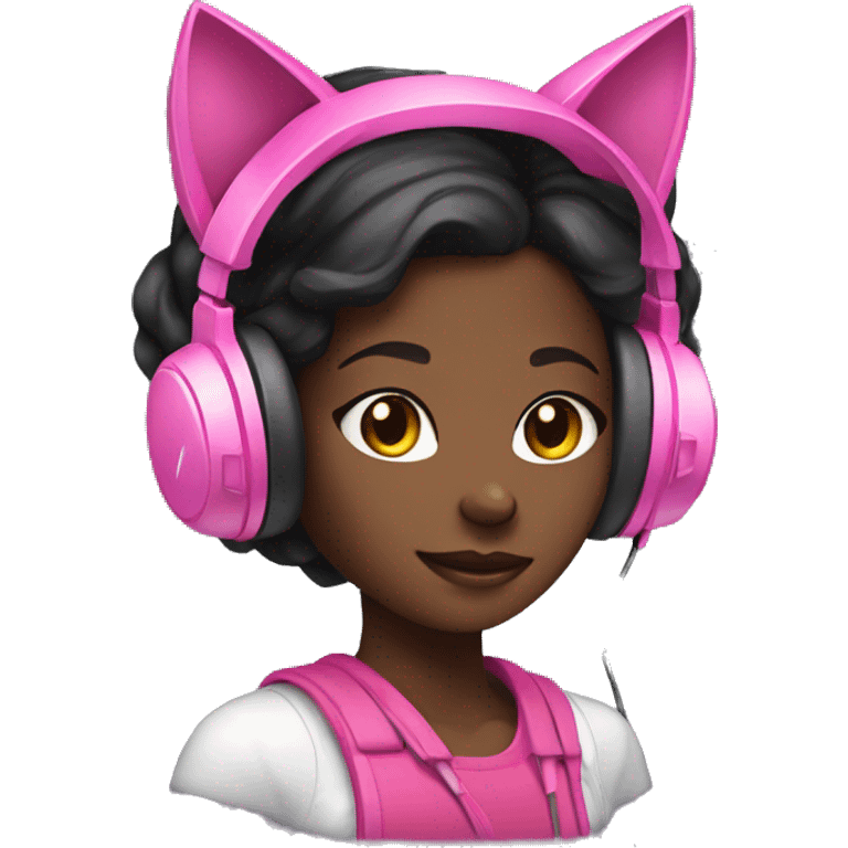 Black Girl with a pink gaming headset on that has cat ears  emoji