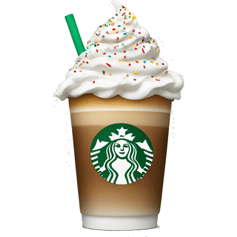 Starbucks coffe with whip cream on top with sprinkles  emoji