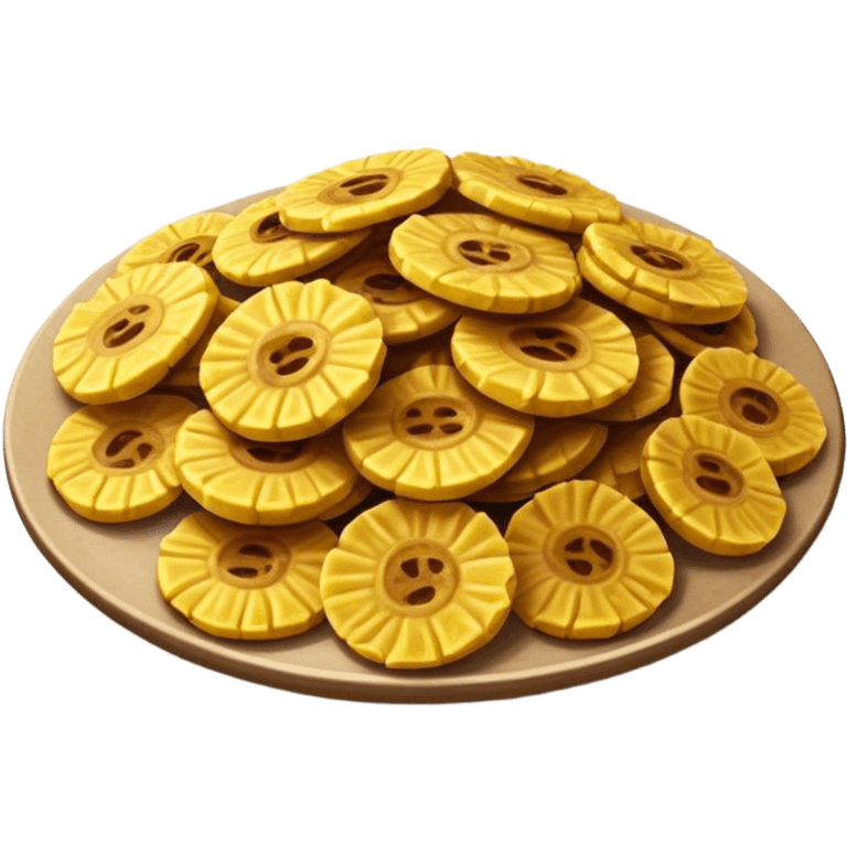 Patacones Cinematic Realistic Patacones Dish Emoji, depicted as crushed, crispy plantain discs, rendered with rich textures and dynamic, natural lighting. emoji