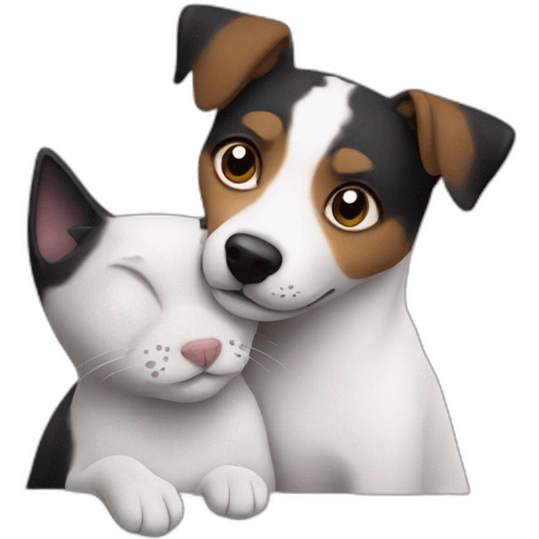 Black mackerel cat and Jack Russell dog hugging emoji