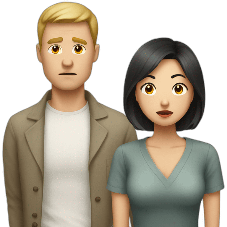 White man annoyed at asian woman emoji