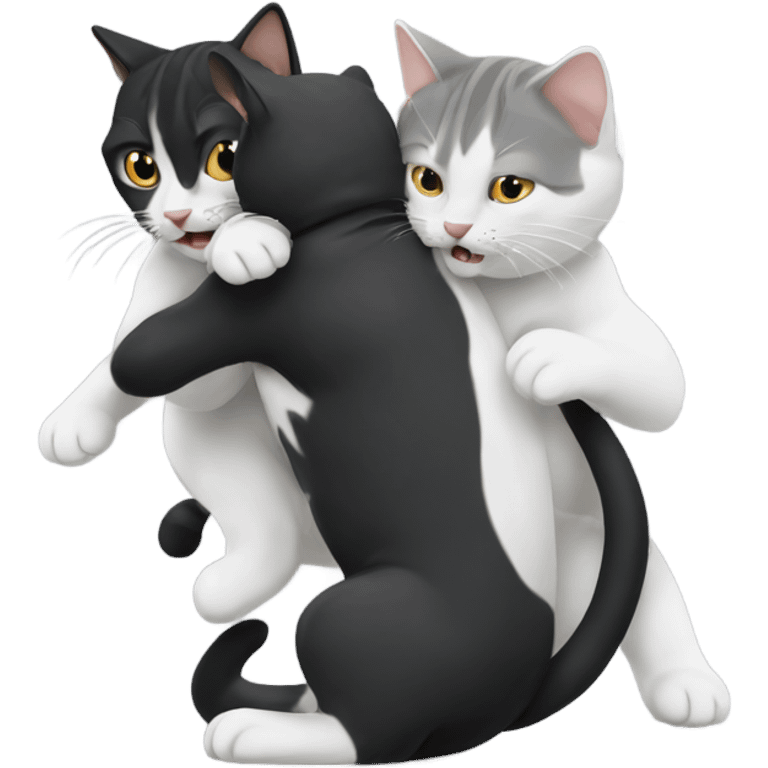 Two cats wrestling one cat black other gray emoji