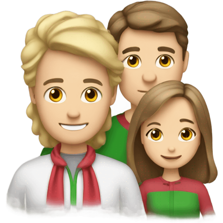 Three people: Brown hair dad , brown hair mom , blond little daughter in Christmas   emoji