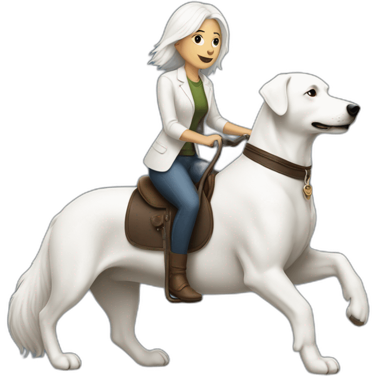 white haired woman riding on a white dog emoji