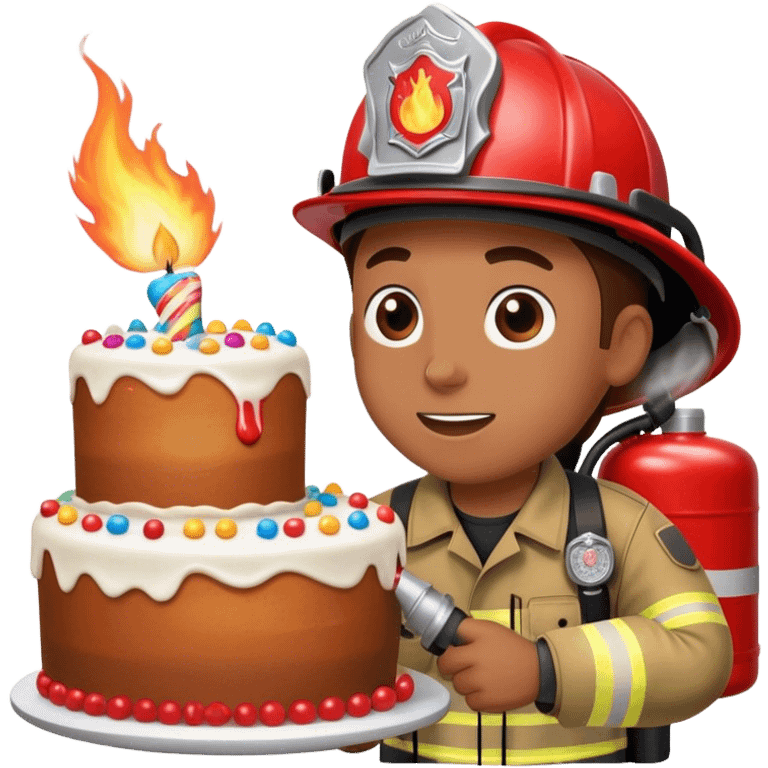 A firefighter extinguishing a party emoji