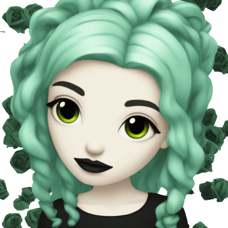 pale skin goth girl black and green hair  emoji