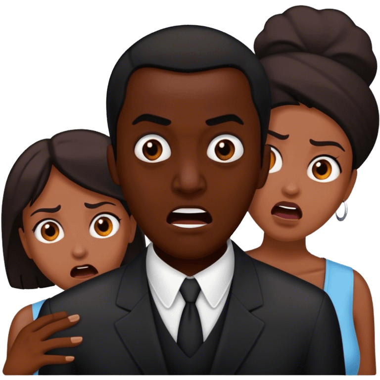 dark skinned black man scaring two women emoji