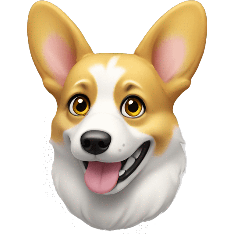 A yellow and white corgi with big ears and eyes, no tail and likes to smile! emoji