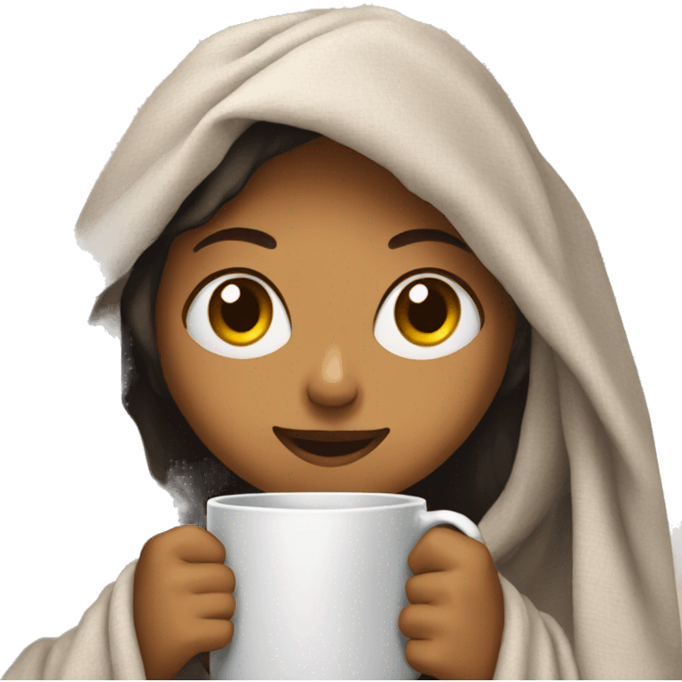 girl holding mug while wrapped in blanket emoji