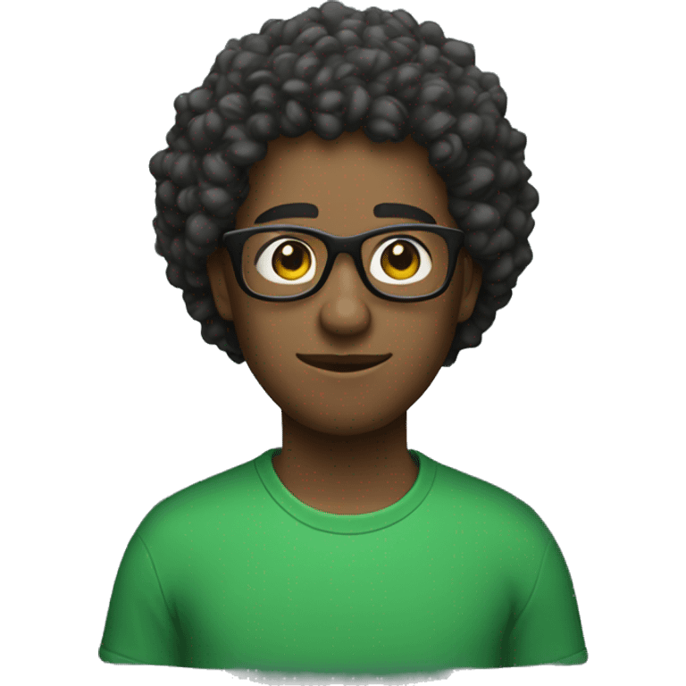 black with curly hair glasses and green shirt emoji