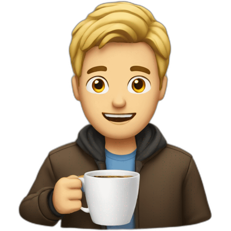 A guy with a coffee and looking at his phone emoji