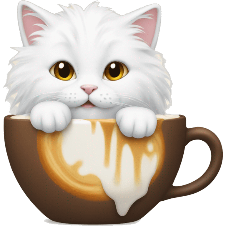 fluffy white cat drinking capucino emoji