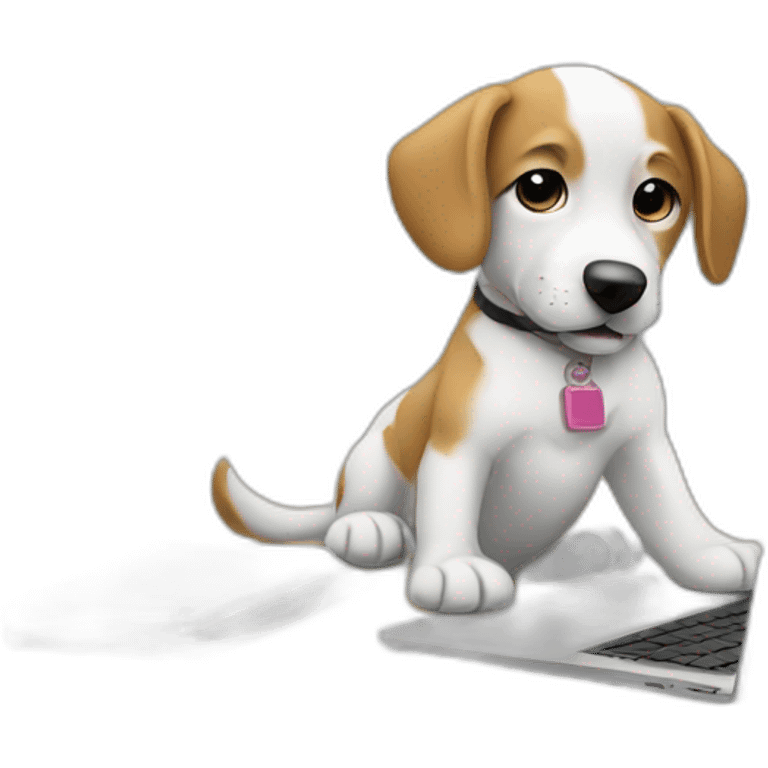 puppy besides the the laptop with opened dashboard emoji