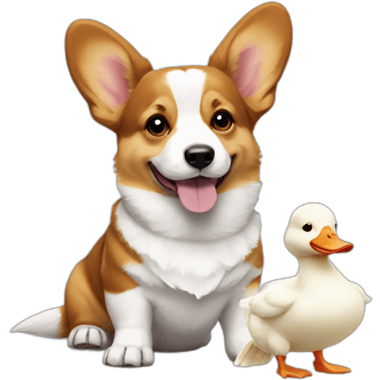 tricolor corgi with white ducks emoji