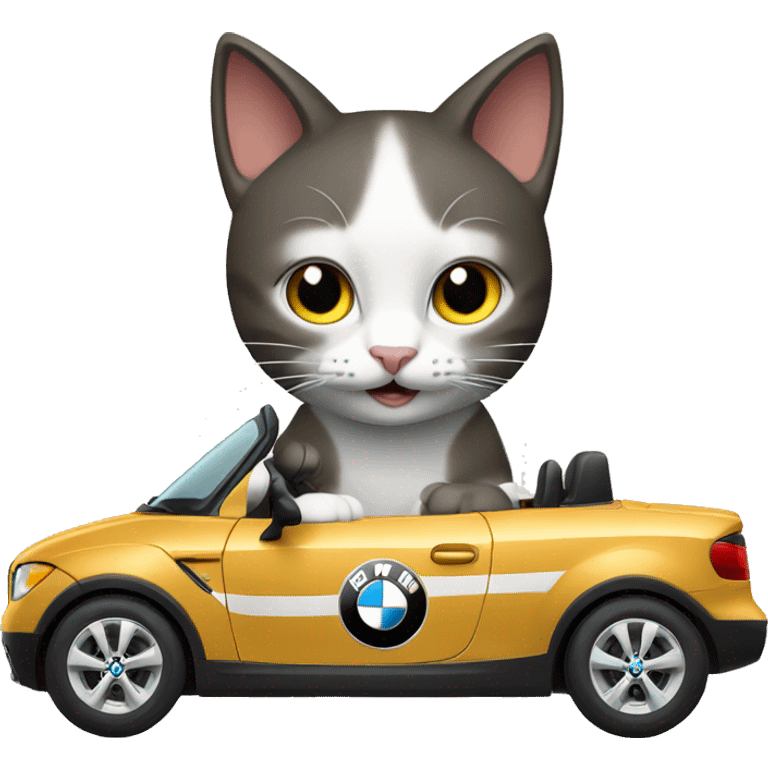 Cat driving  in a BMW-branded vehicle emoji