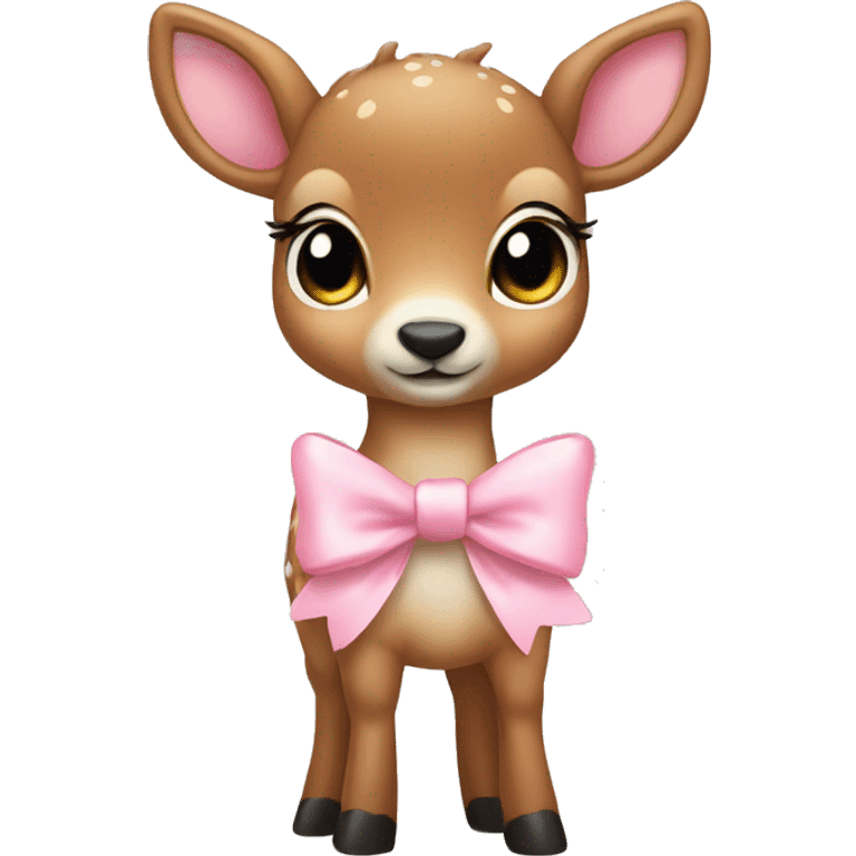 Cute full body deer wearing baby pink bow emoji