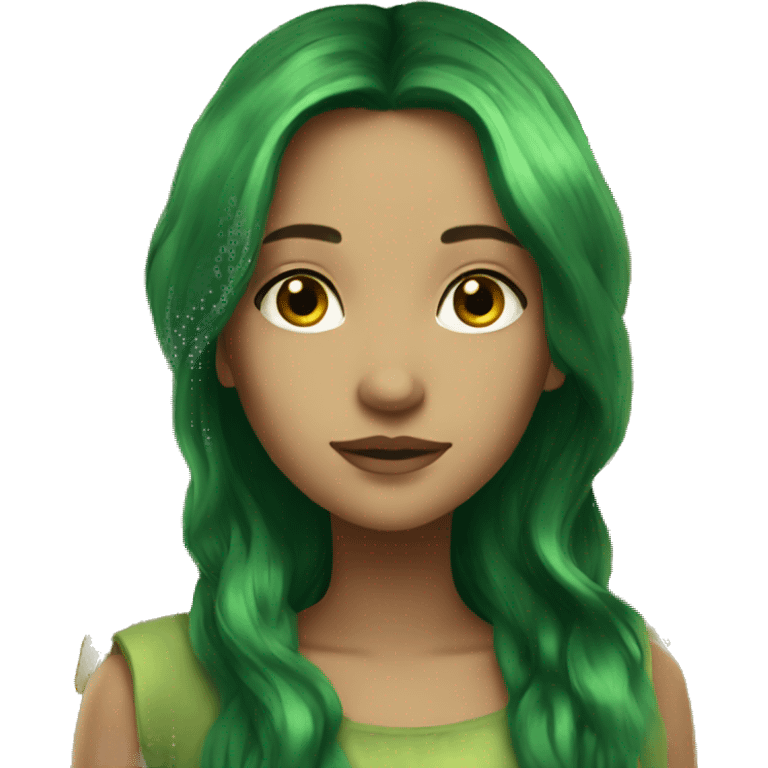 Beautiful, fairy, gold, dark green, green, long hair, big wings emoji