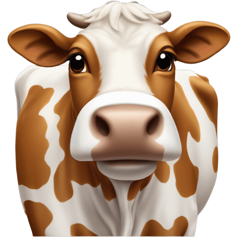 Longhorn brown cow with white tape over his nose that says bevo emoji