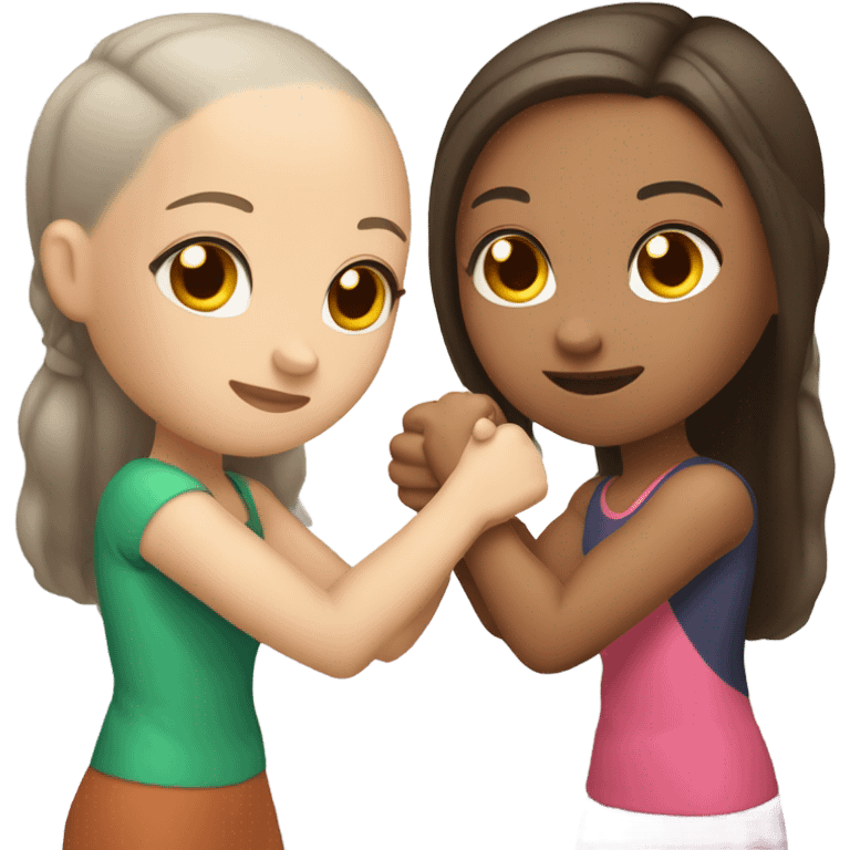 Girl with no hair and medium brown skin arm wrestling with a girl who brown hair and light skin  emoji