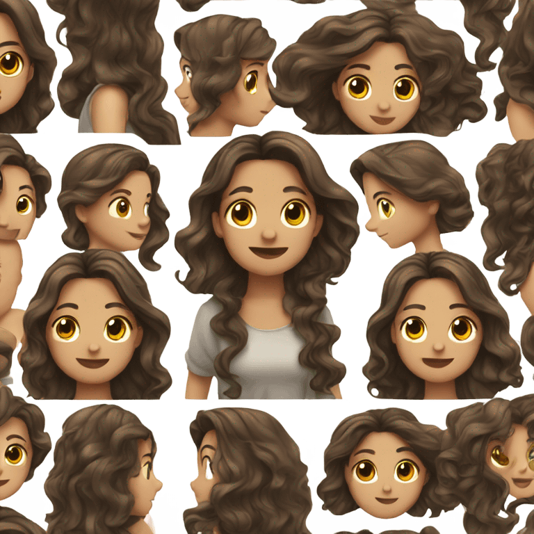 Girl with long dark wavy brown hair, brown eyes   emoji