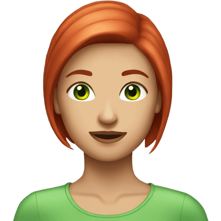 red straight haired woman face with green eyes short hair morning greeting emoji