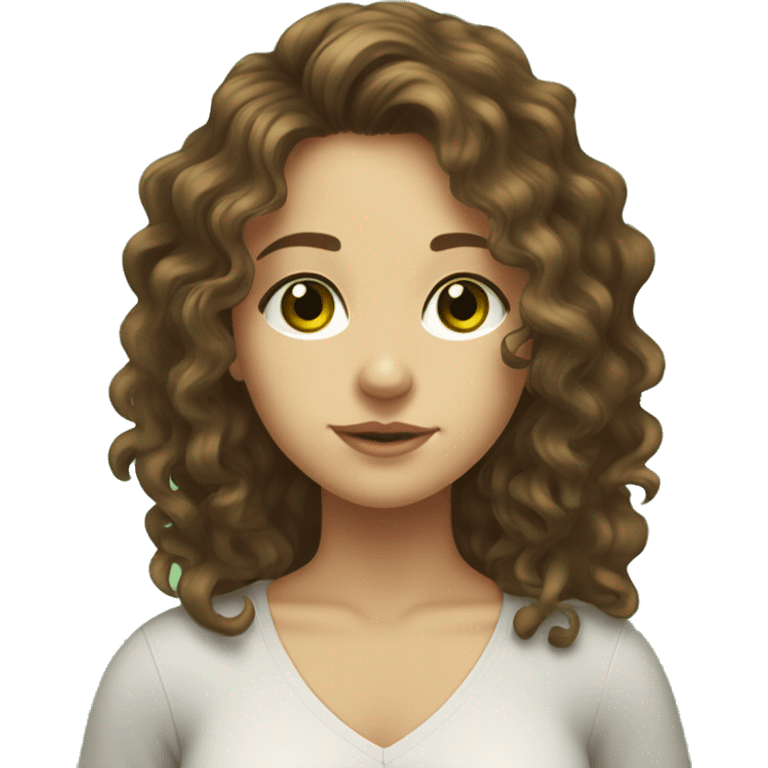 a girl with brown curly long hair,green eyes,Moldovan,standing,very hot emoji