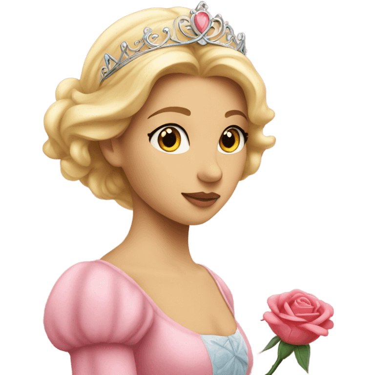 A princess looking at a rose emoji