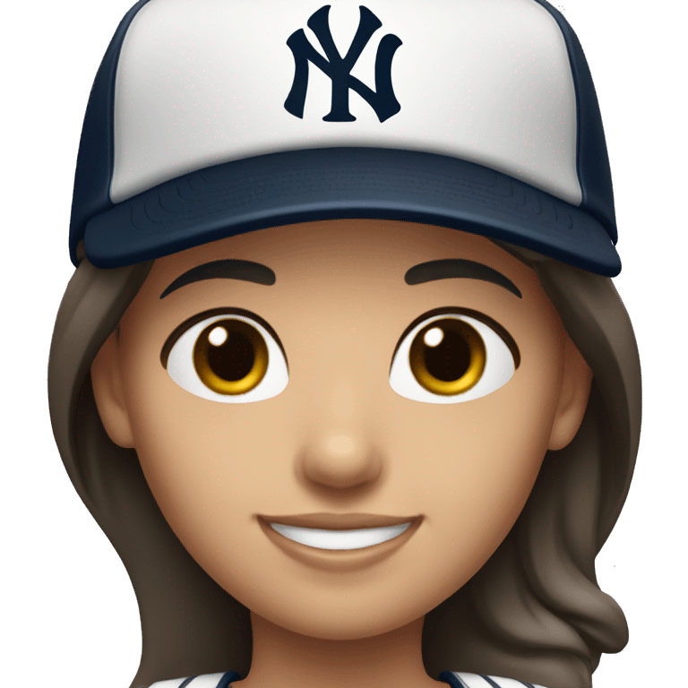 Smile brunette female with Yankees cap and jersey emoji