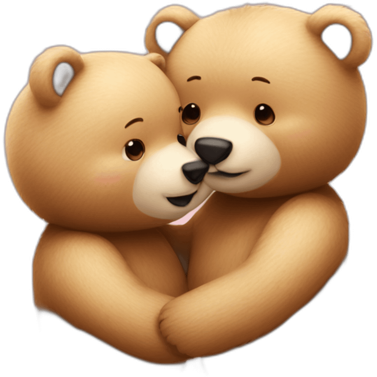 Female bear and male bear kissing, face only, with hearts above them emoji