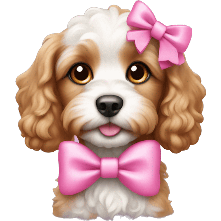 Cavapoo puppy with pink bows on ears emoji