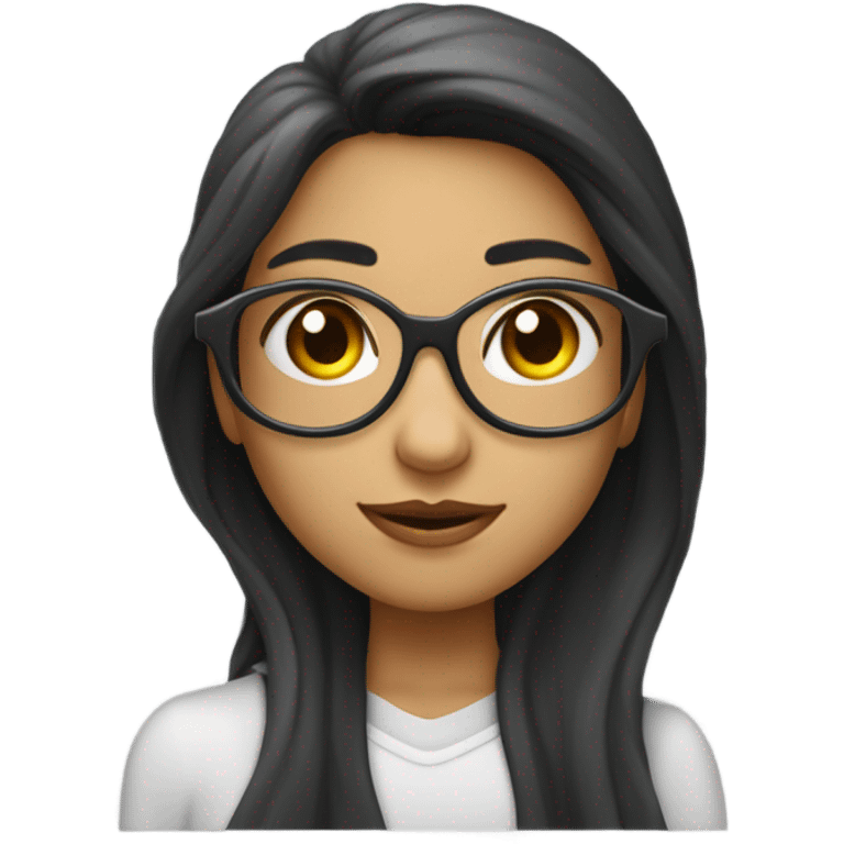 Una chica pelo liso,morena,con gafas y un lunar abajo del ojo emoji