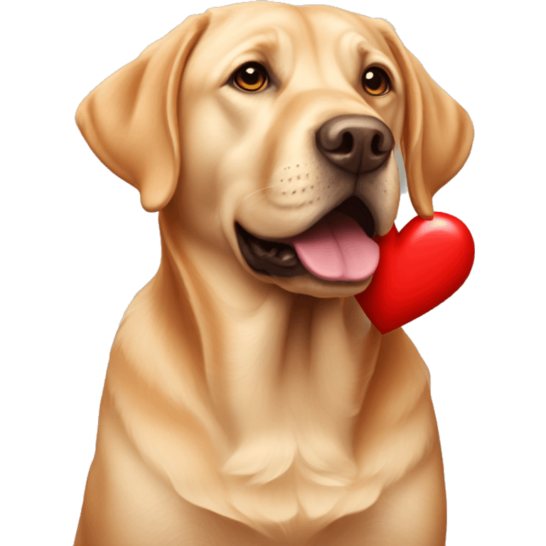 Red Labrador holding a heart emoji