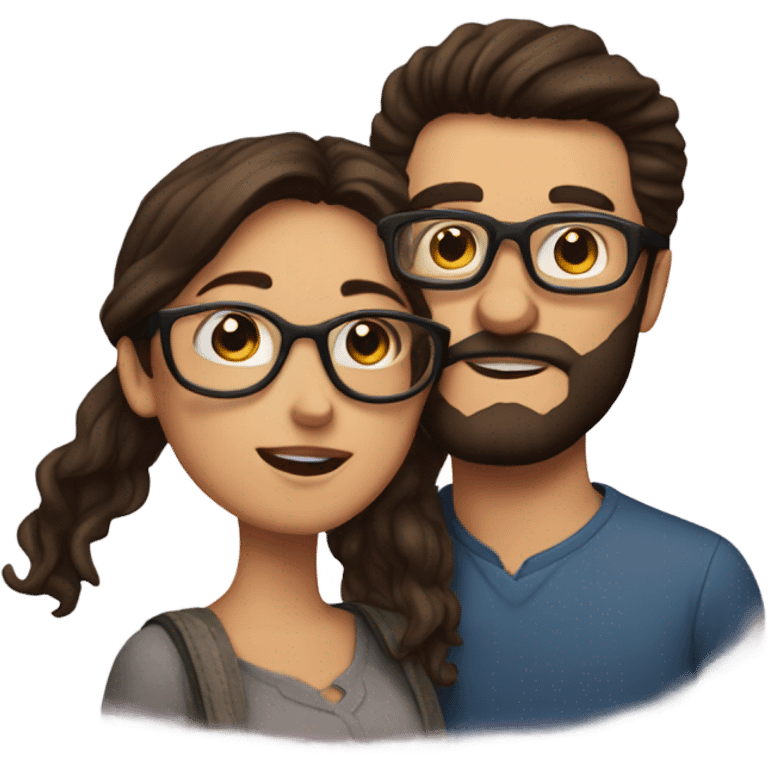 kiss-kiss brunette girl with glasses brunette man with beard emoji